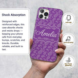 Classic White Paisley Motif on Rich Violet Purple Custom Name Protective Phone Case Mobile Cover Durable Everyday Smartphone Shock Resistant