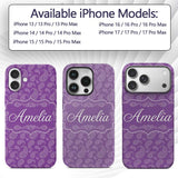 Classic White Paisley Motif on Rich Violet Purple Custom Name Protective Phone Case Mobile Cover Durable Everyday Smartphone Shock Resistant