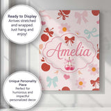 Personalised Name Cute Cherry Bow Daisy Floral Pastel Hearts and Custom  Interior Canvas Wall Art Print Decor Picture Ready to Hang