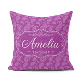 Custom Name Intricate White Paisley Design on Magenta Background Square Filled Cushion Throw Pillow Sofa Bed Home Decor Zip Washable UK Made