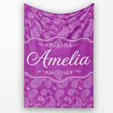 Intricate White Paisley Design on Bold Magenta Purple Background  Personalised Custom Name Super Soft Fleece Blanket Bed Sofa Throw