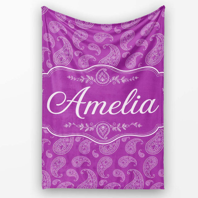 Intricate White Paisley Design on Bold Magenta Purple Background  Personalised Custom Name Super Soft Fleece Blanket Bed Sofa Throw