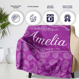 Intricate White Paisley Design on Bold Magenta Purple Background  Personalised Custom Name Super Soft Fleece Blanket Bed Sofa Throw