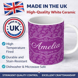 Personalized Custom Name Intricate White Paisley Design on Bold Magenta Purple Background 11oz Ceramic Coffee Tea Mug White Large Handle