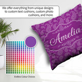 Custom Name Intricate White Paisley Design on Magenta Background Square Filled Cushion Throw Pillow Sofa Bed Home Decor Zip Washable UK Made