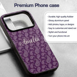Vintage White Paisley Floral Pattern on Dark Custom Name Protective Phone Case Mobile Cover Durable Everyday Smartphone Shock Resistant