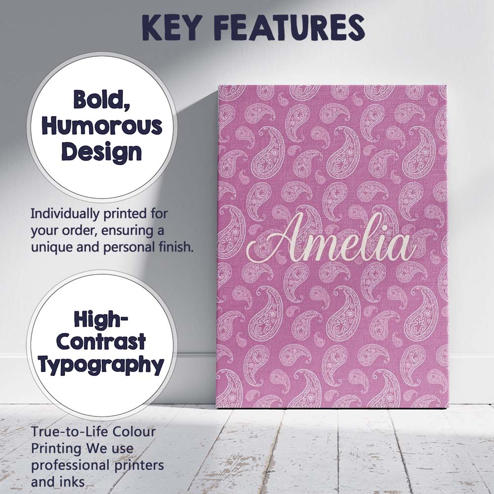 Personalised Name Ornate White Paisley Custom  Modern Room Accent Elegant Feature Canvas Wall Art Print Decor Picture Ready to Hang