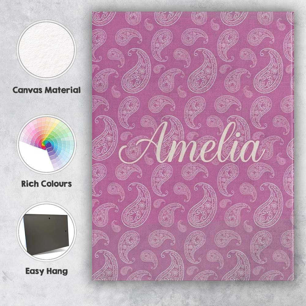 Personalised Name Ornate White Paisley Custom  Modern Room Accent Elegant Feature Canvas Wall Art Print Decor Picture Ready to Hang