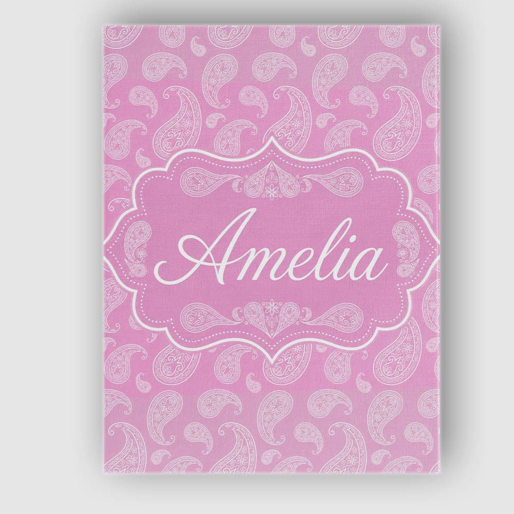 Personalised Name Stylish White Paisley Custom  Modern Room Accent Elegant Feature Canvas Wall Art Print Decor Picture Ready to Hang