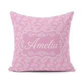 Custom Name Stylish White Paisley Motif on Blush Pink Background Square Filled Cushion Throw Pillow Sofa Bed Home Decor Zip Washable UK Made
