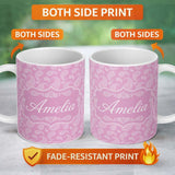 Personalized Custom Name Stylish White Paisley Motif on Blush Pink Gradient Background 11oz Ceramic Coffee Tea Mug White Large Handle