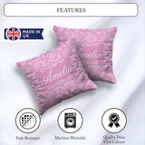 Custom Name Stylish White Paisley Motif on Blush Pink Background Square Filled Cushion Throw Pillow Sofa Bed Home Decor Zip Washable UK Made
