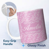 Personalized Custom Name Stylish White Paisley Motif on Blush Pink Gradient Background 11oz Ceramic Coffee Tea Mug White Large Handle