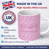 Personalized Custom Name Stylish White Paisley Motif on Blush Pink Gradient Background 11oz Ceramic Coffee Tea Mug White Large Handle