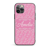 Decorative White Paisley Pattern on Soft Rose Custom Name Protective Phone Case Mobile Cover Durable Everyday Smartphone Shock Resistant