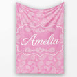 Decorative White Paisley Pattern on Soft Rose Pink Background  Personalised Custom Name Super Soft Fleece Blanket Bed Sofa Throw