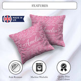 Custom Name Decorative White Paisley Pattern on Soft Rose Pink Square Filled Cushion Throw Pillow Sofa Bed Home Decor Zip Washable UK Made