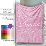 Decorative White Paisley Pattern on Soft Rose Pink Background  Personalised Custom Name Super Soft Fleece Blanket Bed Sofa Throw