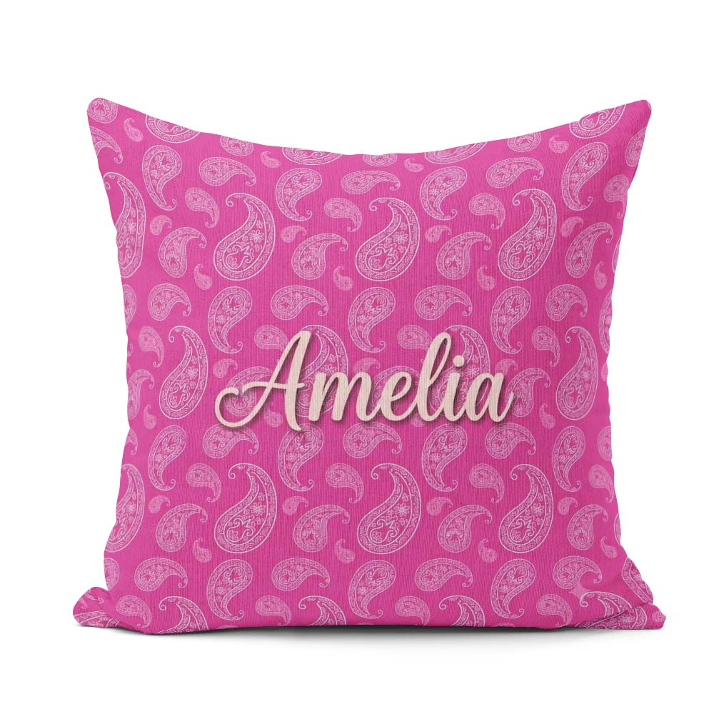 Custom Name Elegant White Paisley Floral on Bright Pink Gradient Square Filled Cushion Throw Pillow Sofa Bed Home Decor Zip Washable UK Made