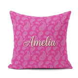 Custom Name Elegant White Paisley Floral on Bright Pink Gradient Square Filled Cushion Throw Pillow Sofa Bed Home Decor Zip Washable UK Made