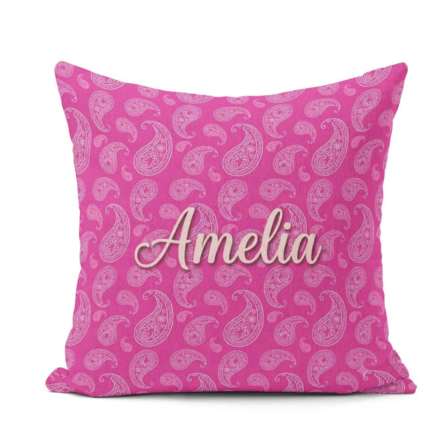 Custom Name Elegant White Paisley Floral on Bright Pink Gradient Square Filled Cushion Throw Pillow Sofa Bed Home Decor Zip Washable UK Made