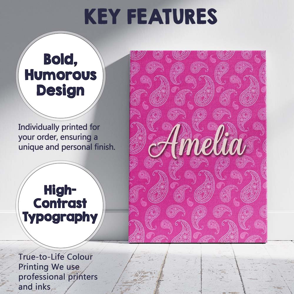 Personalised Name Elegant White Paisley Custom  Unique Gift Idea Modern Room Accent Canvas Wall Art Print Decor Picture Ready to Hang
