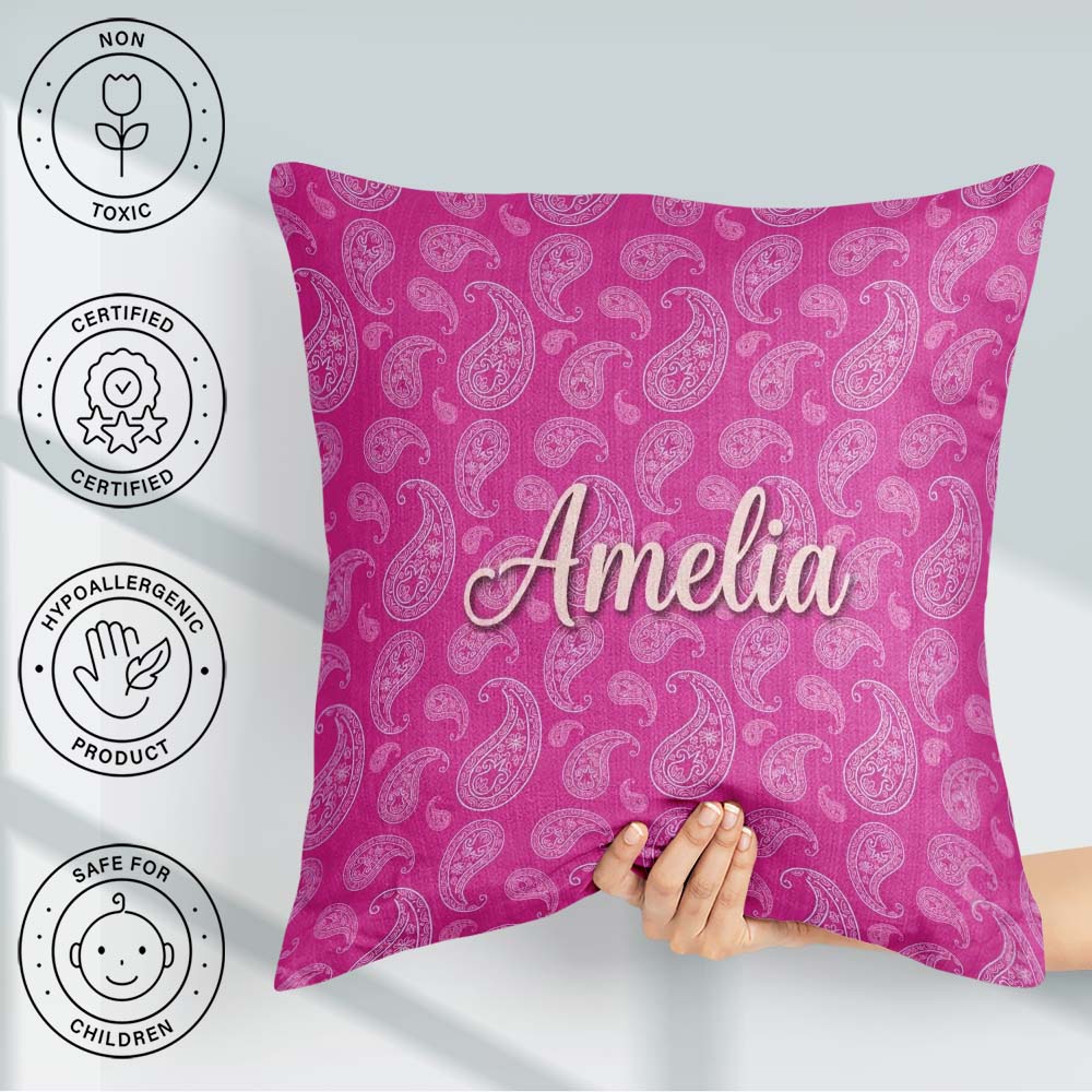 Custom Name Elegant White Paisley Floral on Bright Pink Gradient Square Filled Cushion Throw Pillow Sofa Bed Home Decor Zip Washable UK Made
