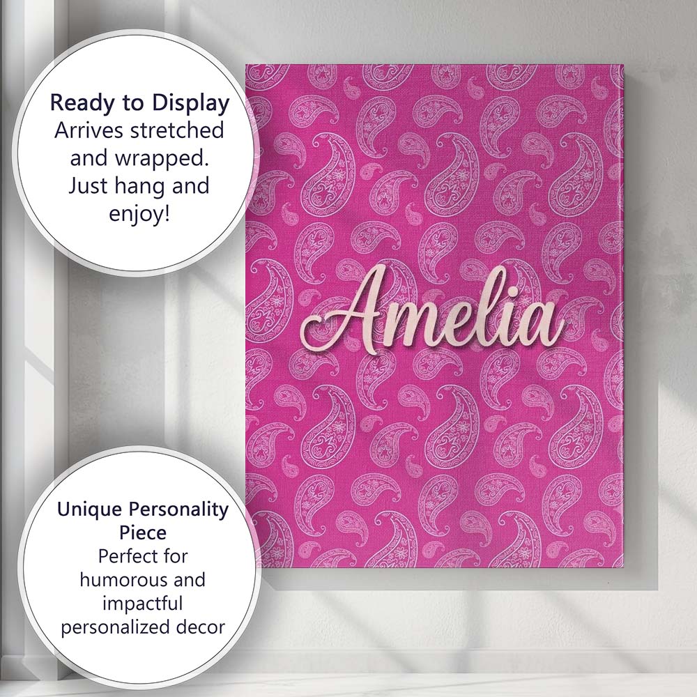 Personalised Name Elegant White Paisley Custom  Unique Gift Idea Modern Room Accent Canvas Wall Art Print Decor Picture Ready to Hang