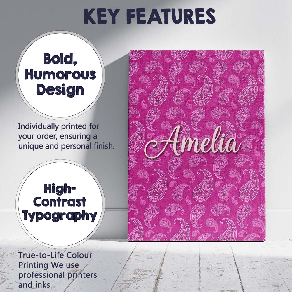 Personalised Name Classic White Paisley Custom  Modern Room Accent Elegant Feature Canvas Wall Art Print Decor Picture Ready to Hang