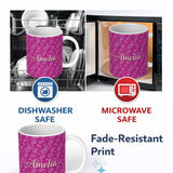 Personalized Custom Name Classic White Paisley Design on Vibrant Fuchsia Pink Background 11oz Ceramic Coffee Tea Mug White Large Handle