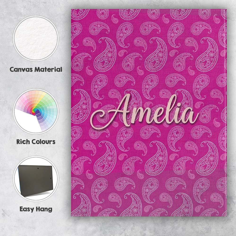 Personalised Name Classic White Paisley Custom  Modern Room Accent Elegant Feature Canvas Wall Art Print Decor Picture Ready to Hang