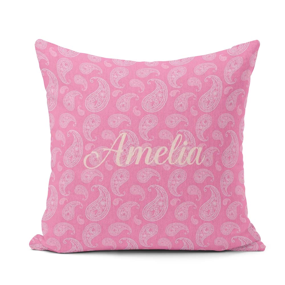 Custom Name Soft White Paisley Floral Design on Blush Background Square Filled Cushion Throw Pillow Sofa Bed Home Decor Zip Washable UK Made