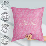 Custom Name Soft White Paisley Floral Design on Blush Background Square Filled Cushion Throw Pillow Sofa Bed Home Decor Zip Washable UK Made