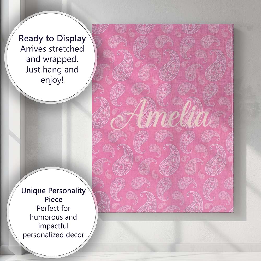 Personalised Name Soft White Paisley Floral Custom  Bespoke Interior Contemporary Canvas Wall Art Print Decor Picture Ready to Hang