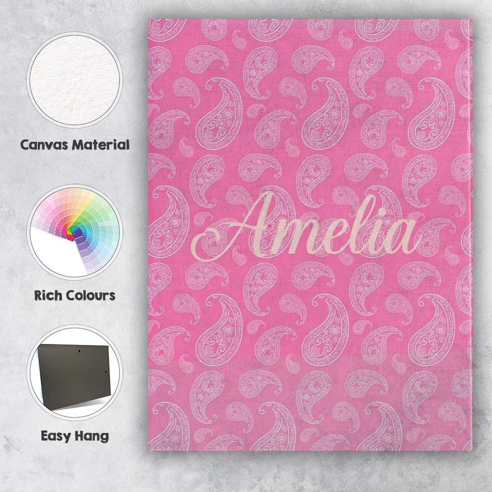 Personalised Name Soft White Paisley Floral Custom  Bespoke Interior Contemporary Canvas Wall Art Print Decor Picture Ready to Hang