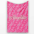 Intricate White Paisley Motif on Vibrant Rose Pink Gradient  Personalised Custom Name Super Soft Fleece Blanket Bed Sofa Throw