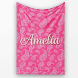 Intricate White Paisley Motif on Vibrant Rose Pink Gradient  Personalised Custom Name Super Soft Fleece Blanket Bed Sofa Throw