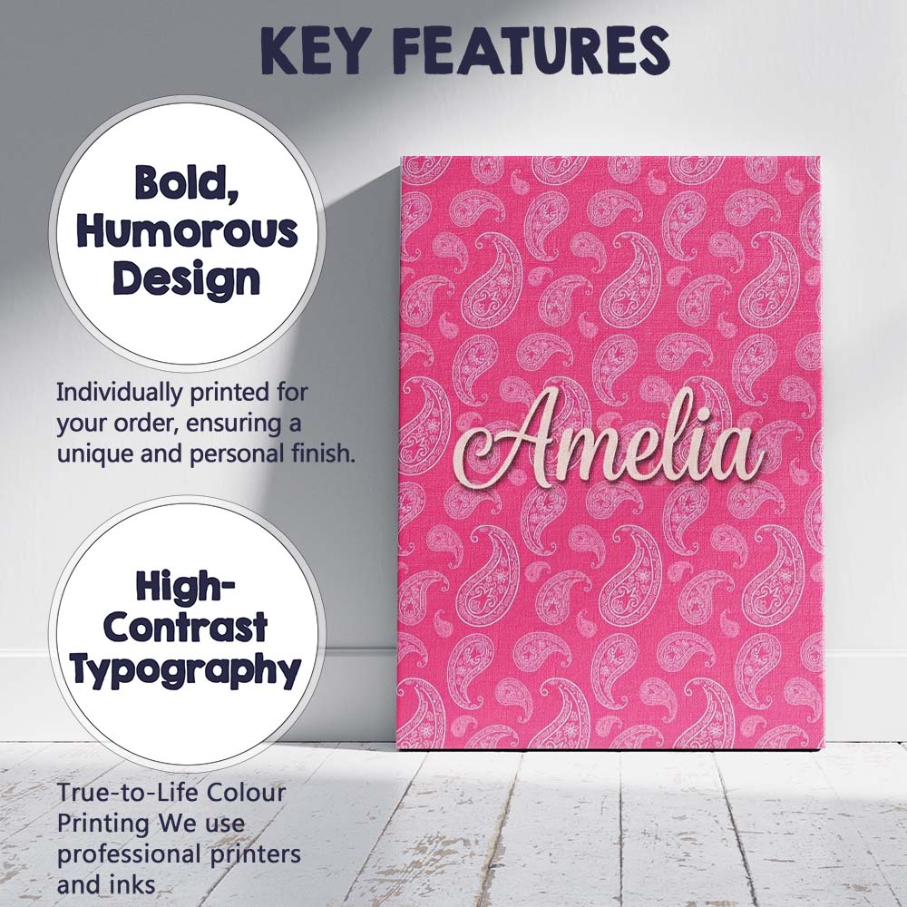Personalised Name Intricate White Paisley Custom  Unique Gift Idea Elegant Feature Canvas Wall Art Print Decor Picture Ready to Hang