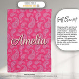 Intricate White Paisley Motif on Vibrant Rose Pink Gradient  Personalised Custom Name Super Soft Fleece Blanket Bed Sofa Throw