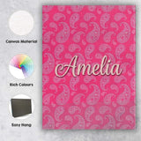 Personalised Name Intricate White Paisley Custom  Unique Gift Idea Elegant Feature Canvas Wall Art Print Decor Picture Ready to Hang