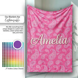 Intricate White Paisley Motif on Vibrant Rose Pink Gradient  Personalised Custom Name Super Soft Fleece Blanket Bed Sofa Throw