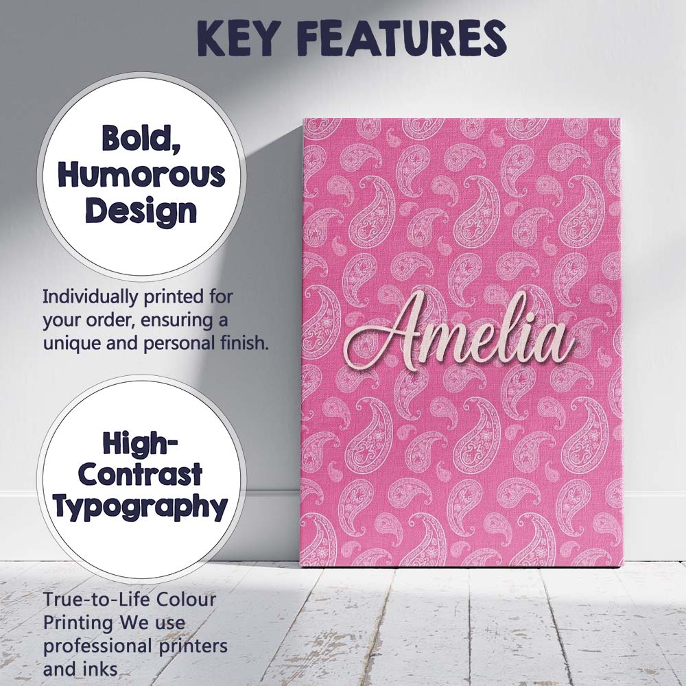 Personalised Name Classic White Paisley Custom  Modern Room Accent Elegant Feature Canvas Wall Art Print Decor Picture Ready to Hang