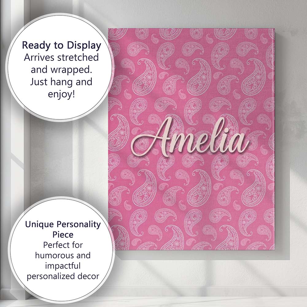 Personalised Name Classic White Paisley Custom  Modern Room Accent Elegant Feature Canvas Wall Art Print Decor Picture Ready to Hang