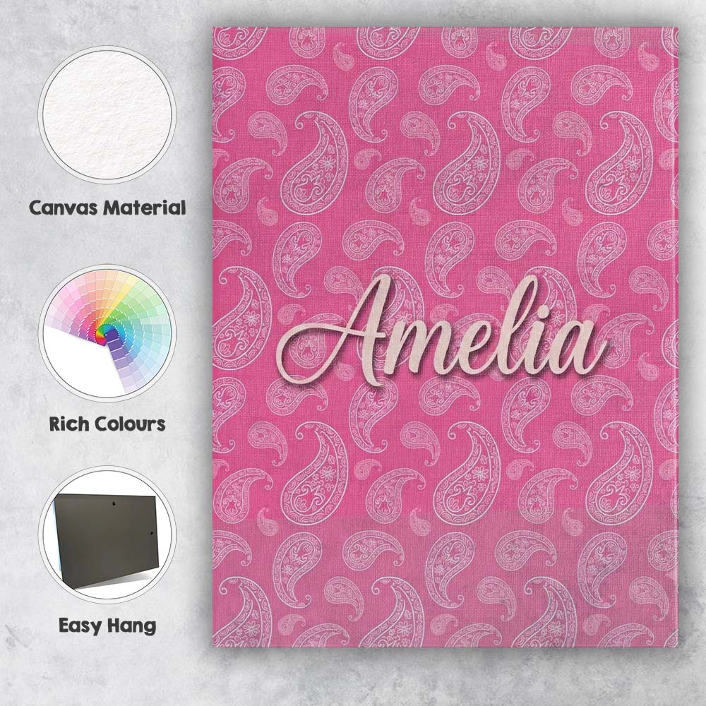 Personalised Name Classic White Paisley Custom  Modern Room Accent Elegant Feature Canvas Wall Art Print Decor Picture Ready to Hang
