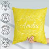 Custom Name Delicate White Paisley Design Golden Yellow Gradient Square Filled Cushion Throw Pillow Sofa Bed Home Decor Zip Washable UK Made
