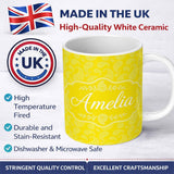 Personalized Custom Name Delicate White Paisley Design on Golden Yellow Gradient Seamless 11oz Ceramic Coffee Tea Mug White Large Handle
