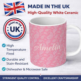 Personalized Custom Name Vintage White Paisley Floral Pattern on Pale Pink Gradient Seamless 11oz Ceramic Coffee Tea Mug White Large Handle