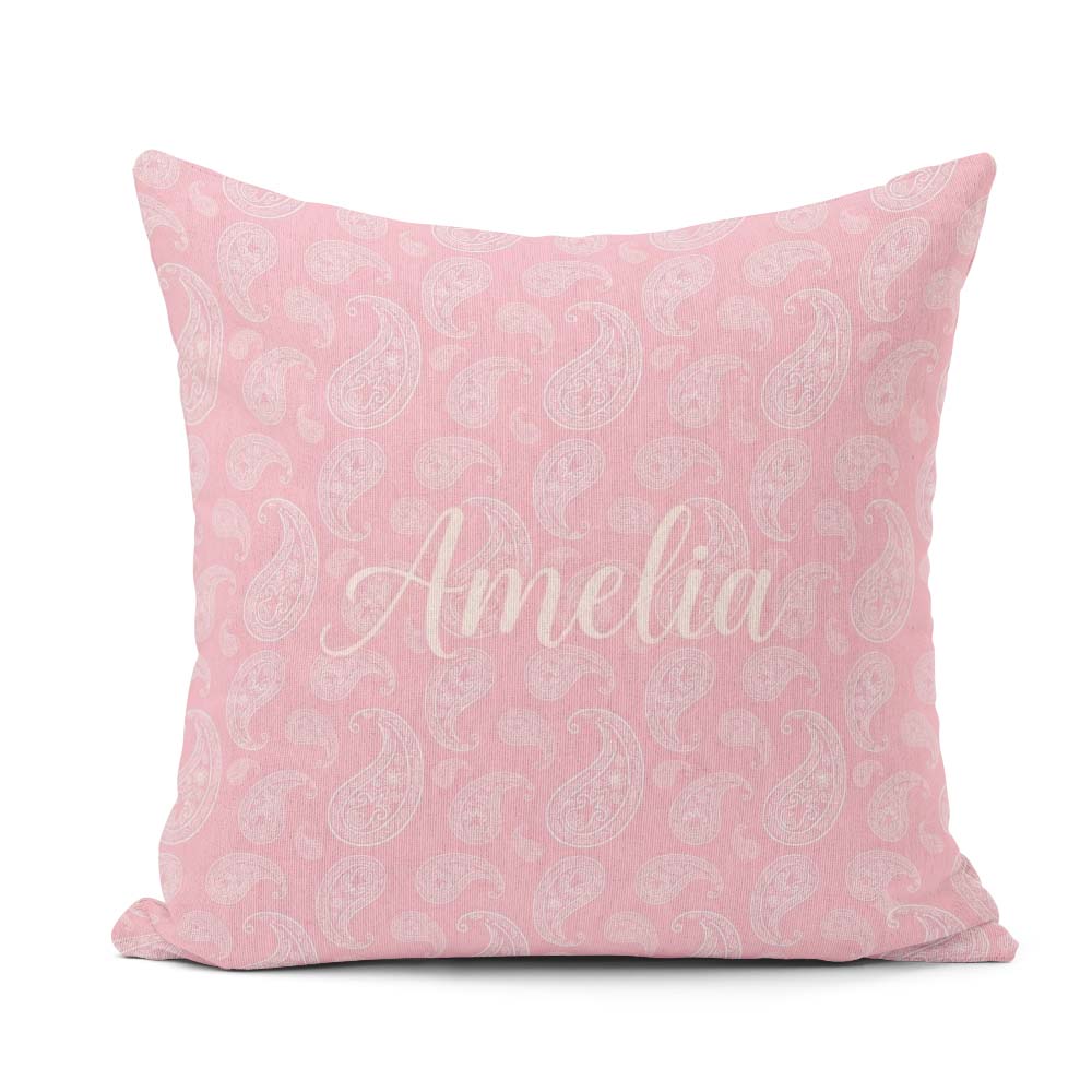 Custom Name Ornate White Motif on Soft Peach Background Seamless Square Filled Cushion Throw Pillow Sofa Bed Home Decor Zip Washable UK Made