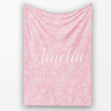 Ornate White Paisley Motif on Soft Peach Pink Background Seamless  Personalised Custom Name Super Soft Fleece Blanket Bed Sofa Throw