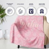 Ornate White Paisley Motif on Soft Peach Pink Background Seamless  Personalised Custom Name Super Soft Fleece Blanket Bed Sofa Throw